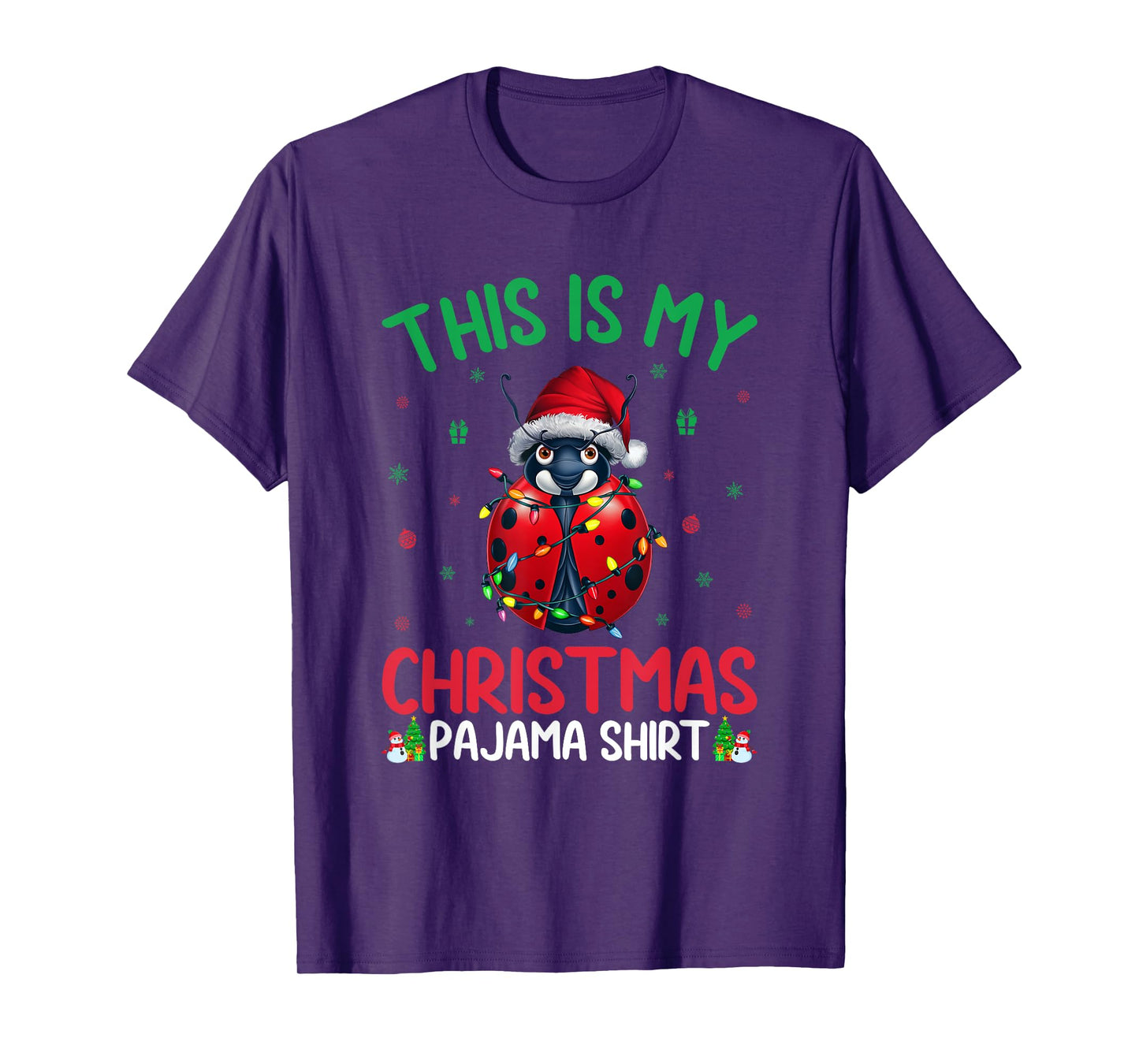 Ugly Xmas Tree Lights Santa Ladybug Christmas Pajama T-Shirt