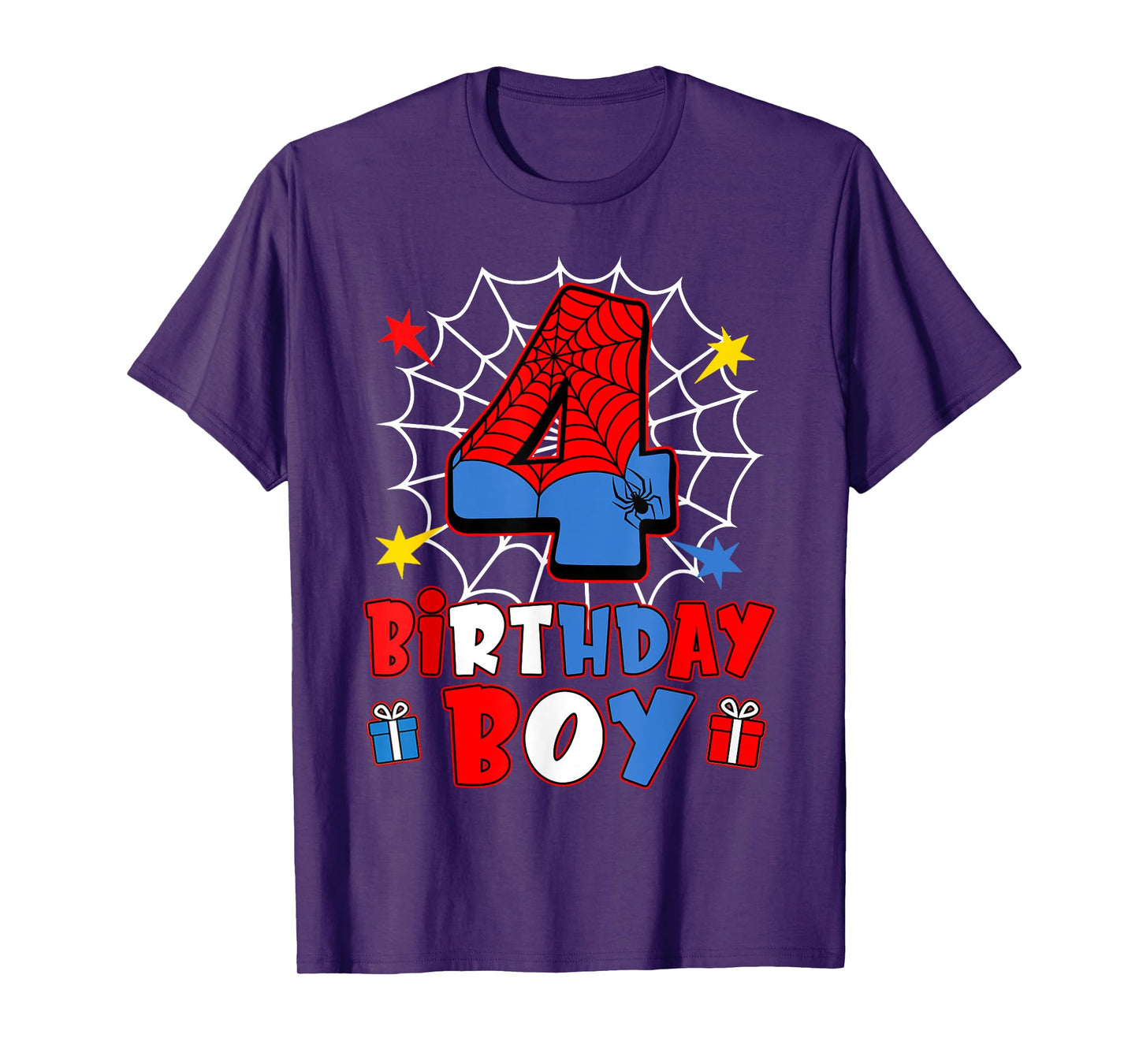 Kids Spider Web Four 4 Years Old It's My 4th Birthday Boy T-Shirt