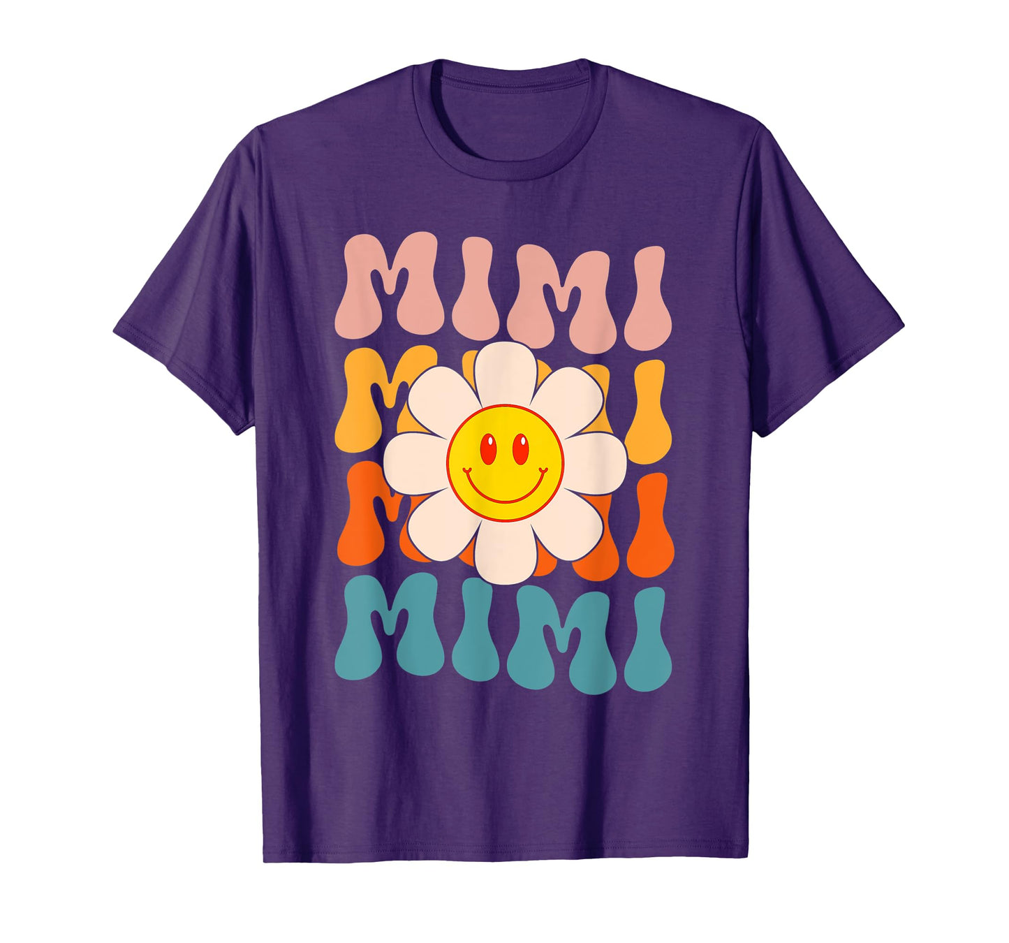 Retro Groovy Mimi Happy Face Smile Cute Daisy Flower Grandma T-Shirt