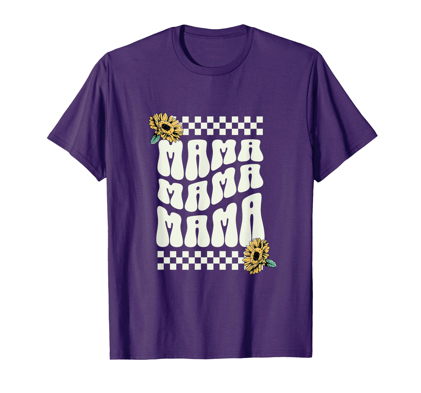 Mama With Checkered Border and Sunflowers Mom Mother Mommy T-Shirt