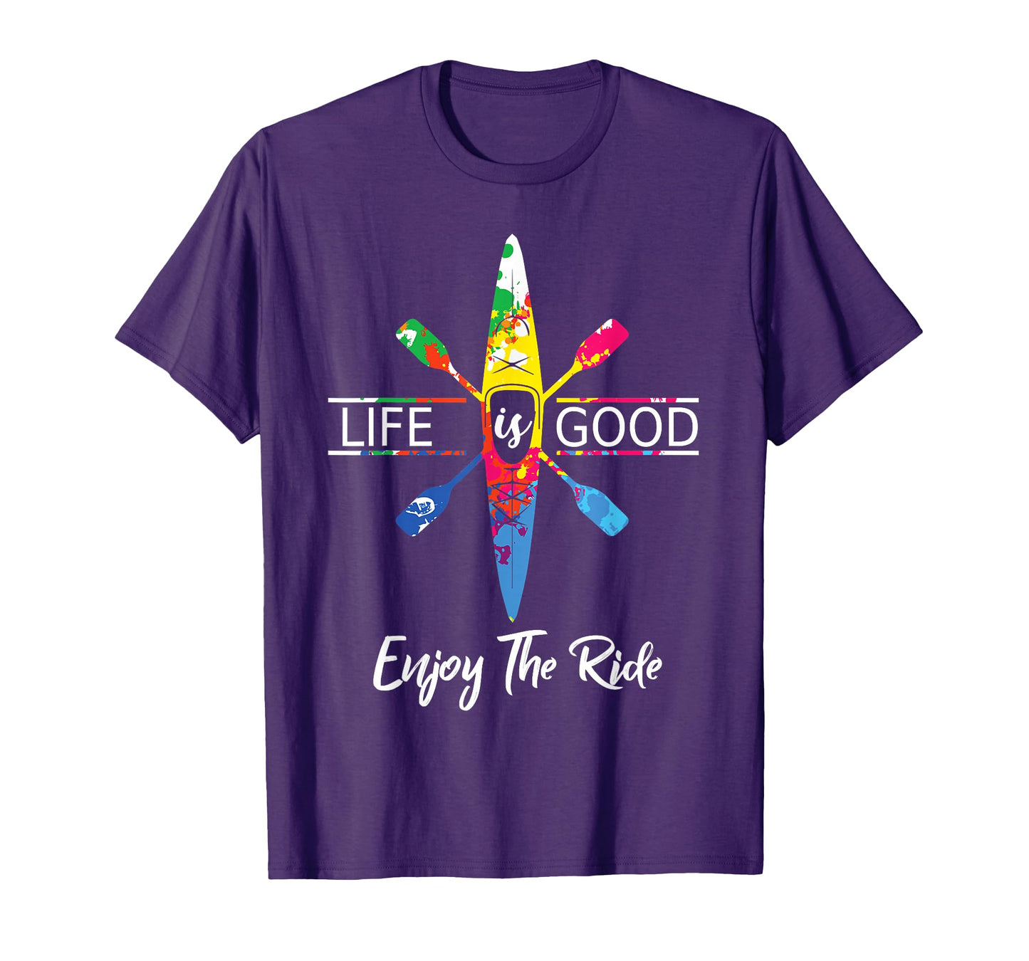 Enjoy The Ride Kayak Lover Watercolor Rainbow Kayaking T-Shirt