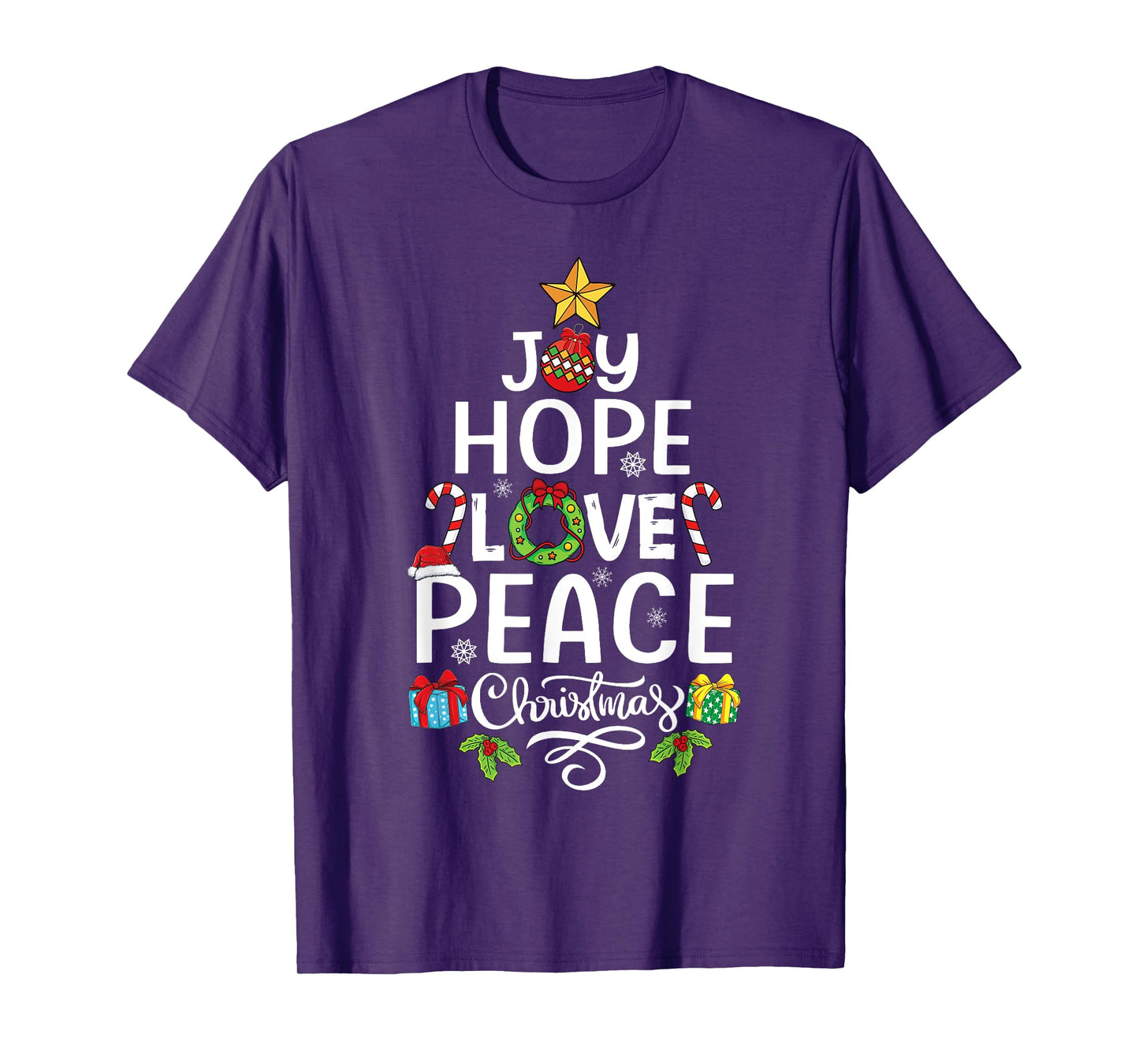 Joy Hope Love Peace Christmas Tree family Xmas Men Women T-Shirt