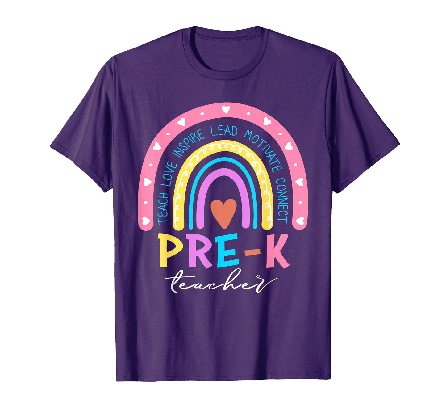 Teach Love Inspire Pre-K Teacher Cute Rainbow First Day Men Women Girls Kids T-Shirt
