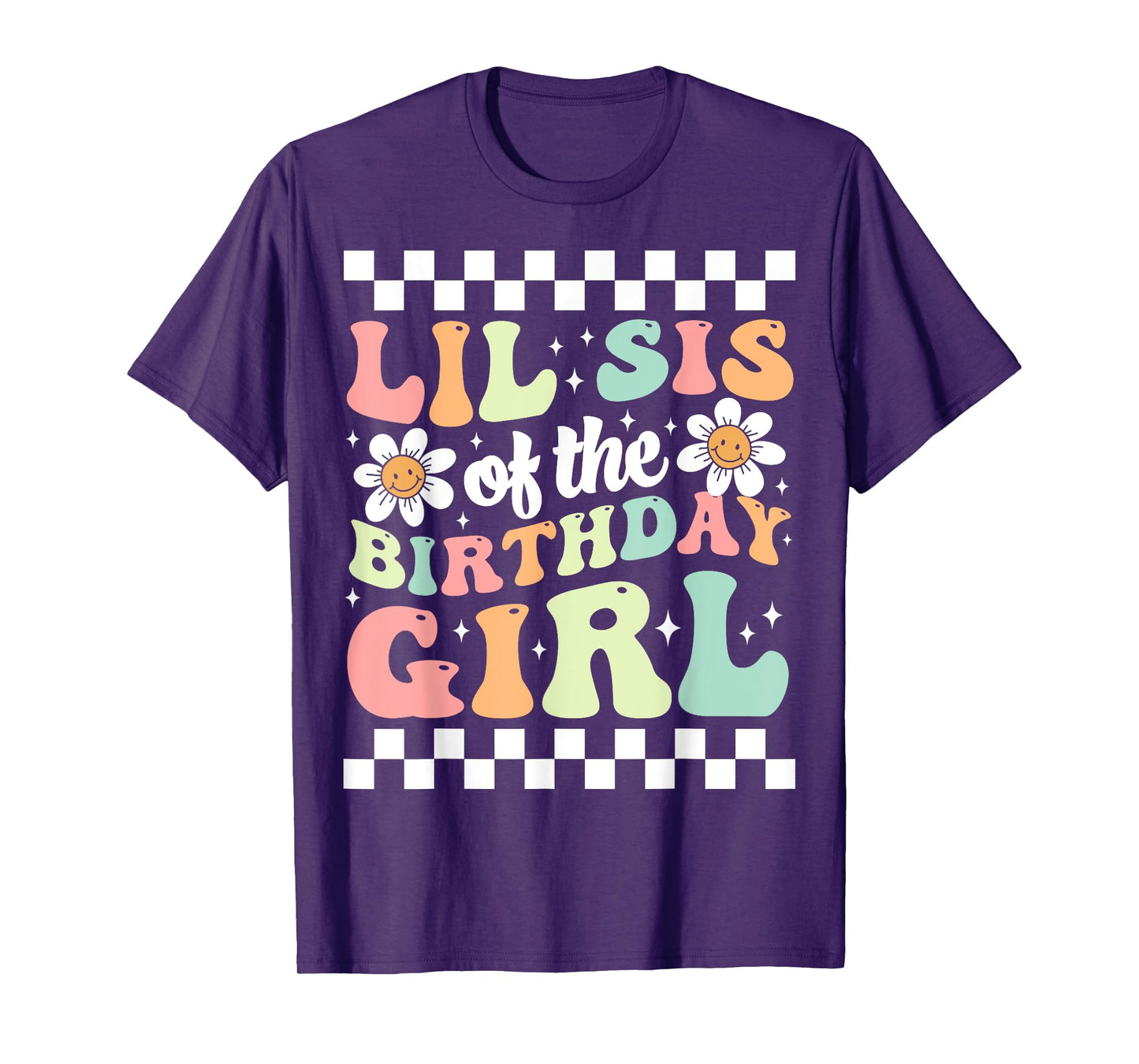 Lil Sis of The Birthday Girl Family Groovy Birthday Party T-Shirt