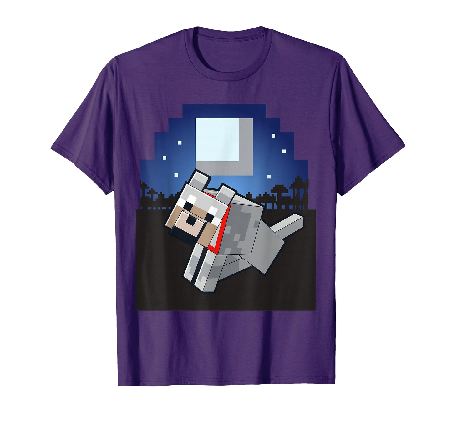 Minecraft Wolf Companion with Collar Night Scene T-Shirt