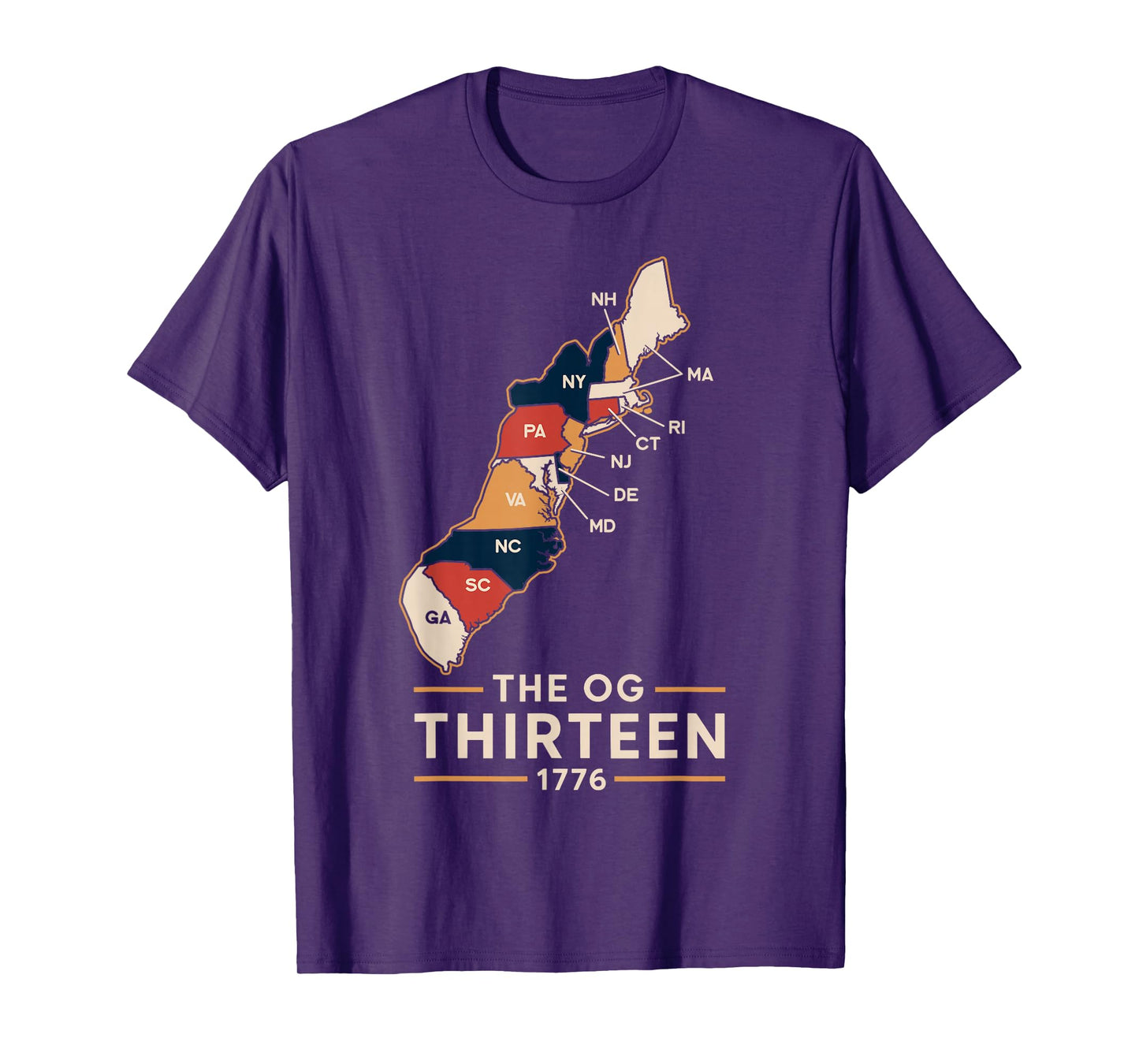 The OG Thirteen 1776 Colonial States Map Patriotic Design T-Shirt