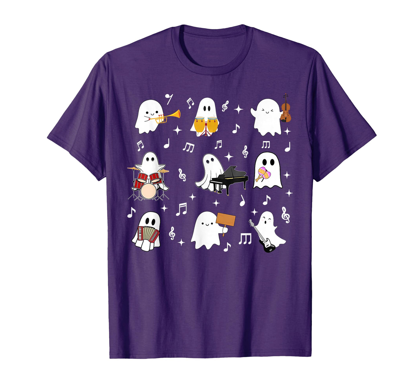 Halloween Music Teacher Ghost Playing Musical Instruments T-Shirt