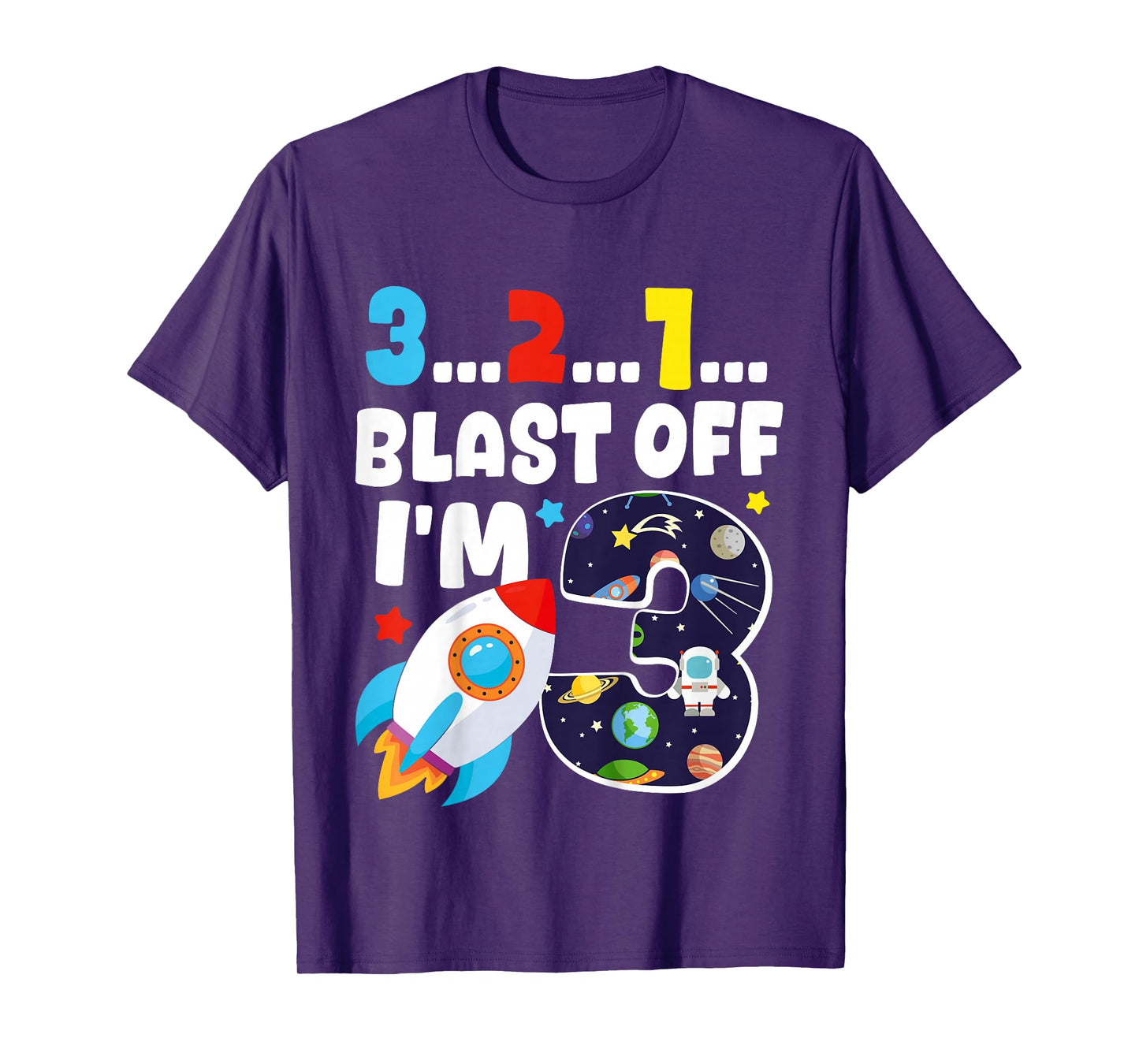 Blast Off I'm 3 Years Old 3rd Birthday Spaceship Astronaut T-Shirt
