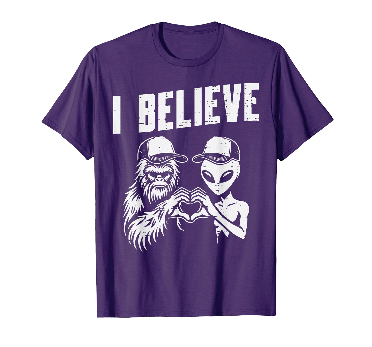 Bigfoot Alien Heart Hand I Believe Sasquatch Women Men Kids T-Shirt