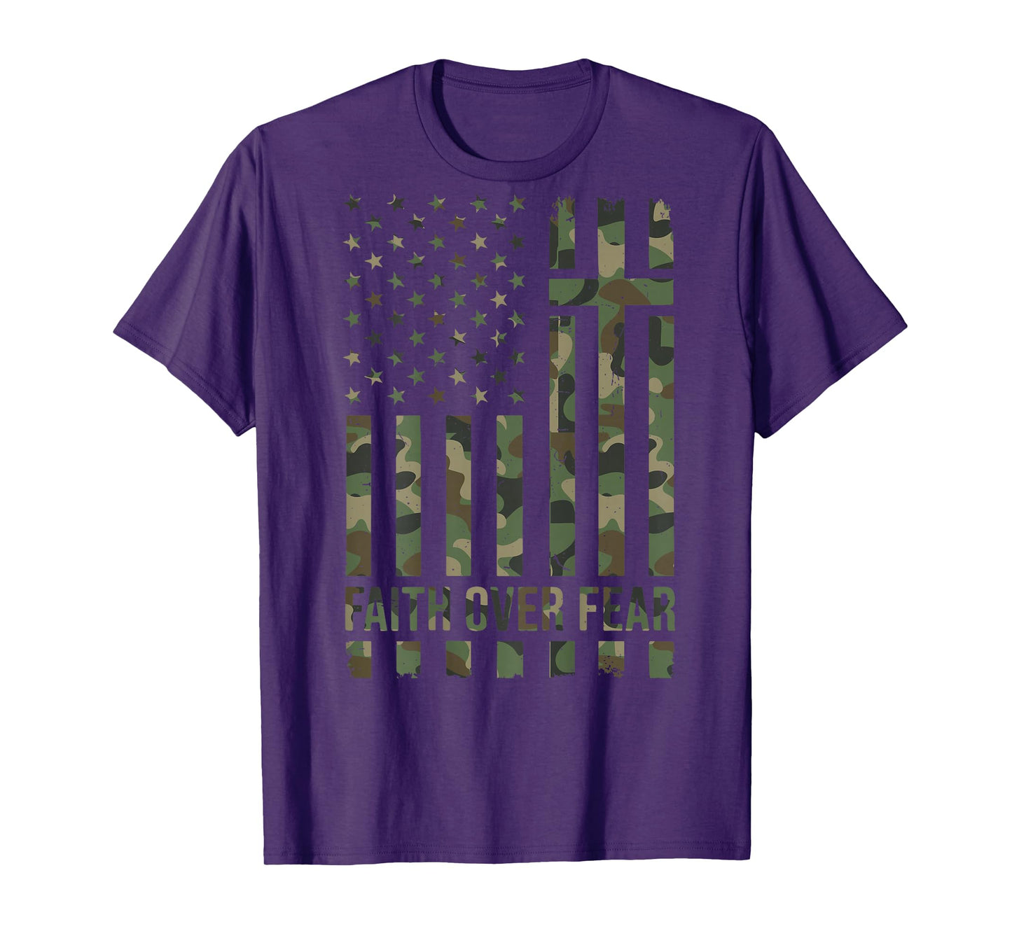 Camouflage American Flag Faith Over Fear Christian Patriotic T-Shirt