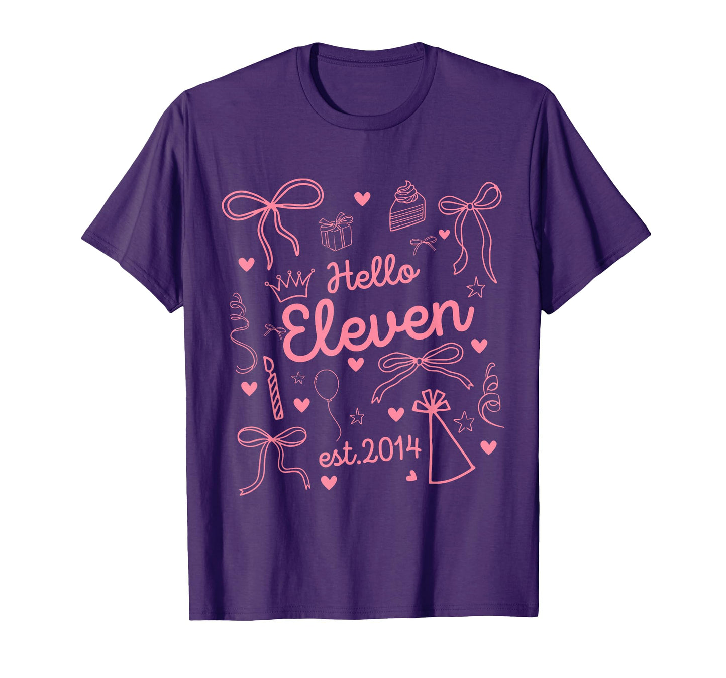 Hello Eleven Est 2014 Coquette Bow 11th Birthday Girl T-Shirt