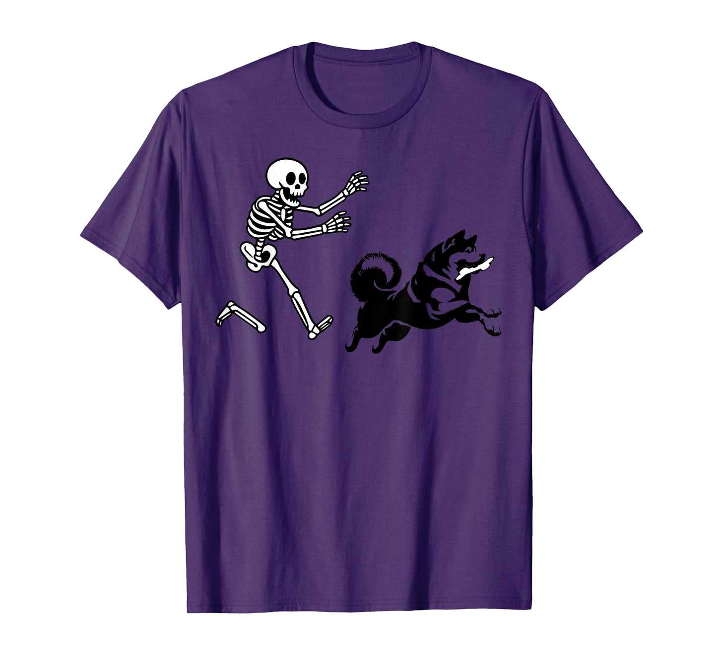 Funny Akita Running Skeleton Halloween T-Shirt