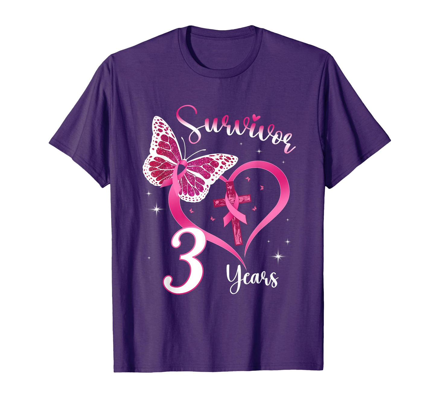 Breast Cancer Survivor Pink Ribbon Butterfly 3 Years Gift T-Shirt