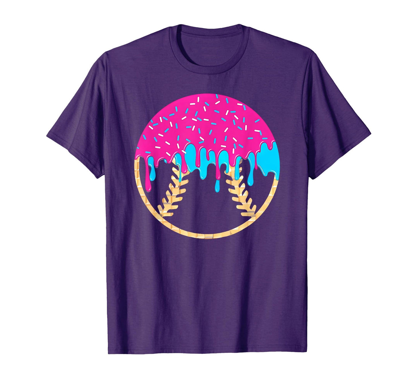 Pink and Blue Drip With Sprinkles Drip Baseball Softball T-Shirt