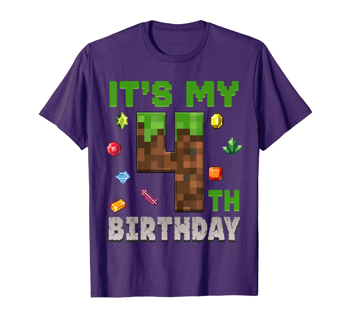 Birthday Boy It's My 4th Birthday 4 Year Old Pixel Gamer T-Shirt