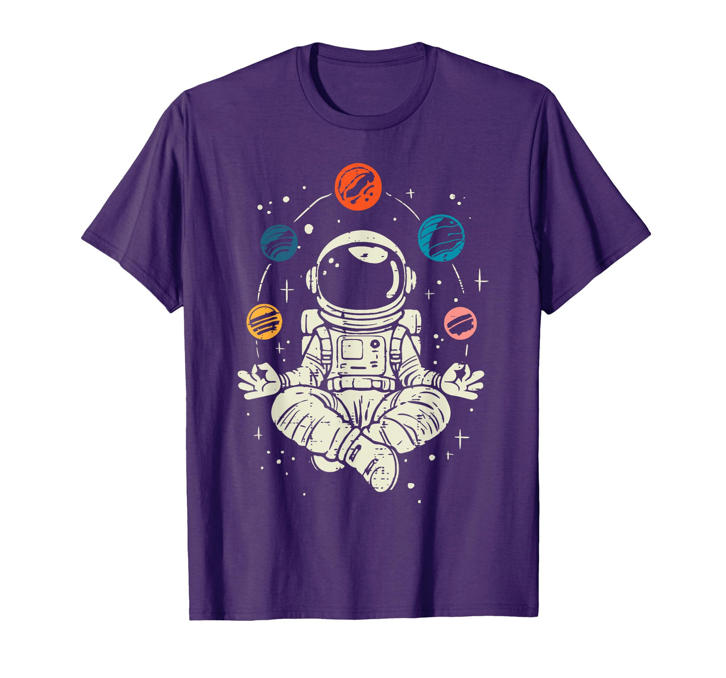Meditating Astronaut Planets Space Yoga Lotus Kids Men Women T-Shirt