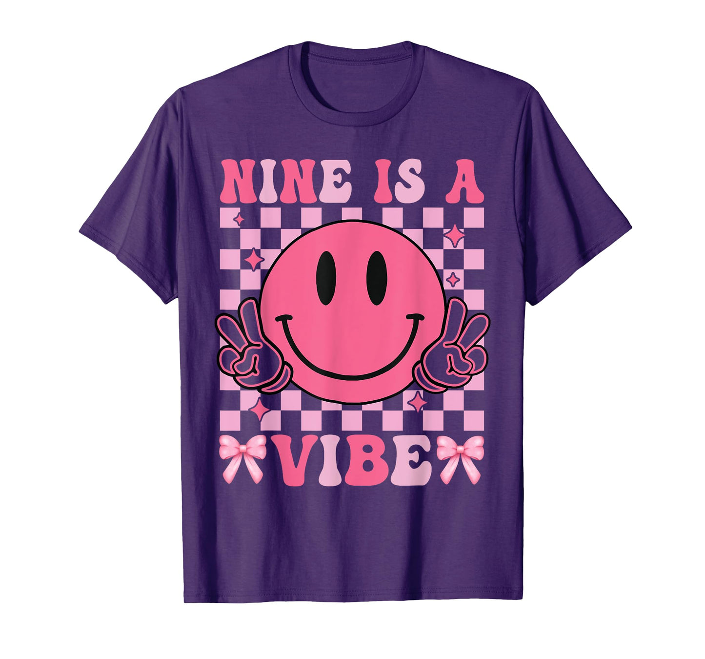 Nine Is A Vibe 9th Birthday Groovy Smile Face 9 Years Old T-Shirt