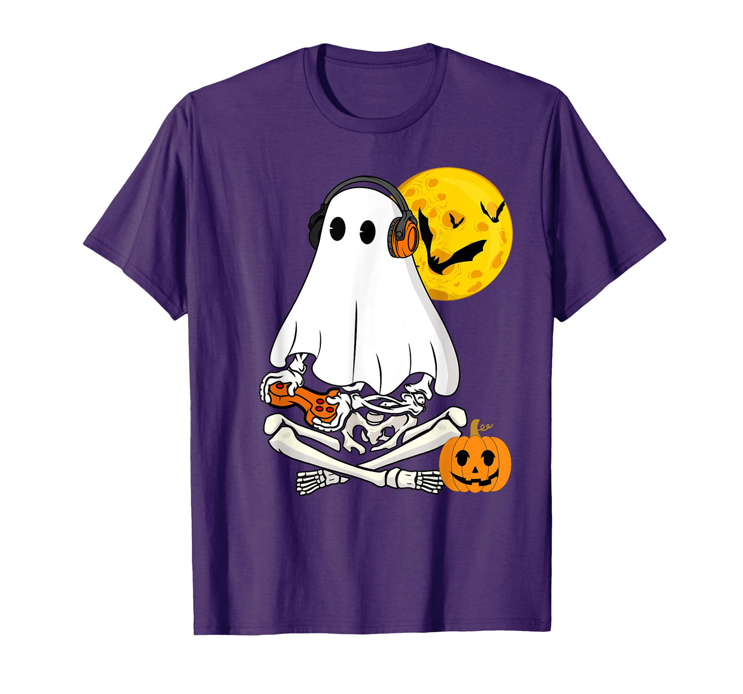 Halloween Skeleton Ghost Gamer Scary Pumpkin Boys Kids Men T-Shirt