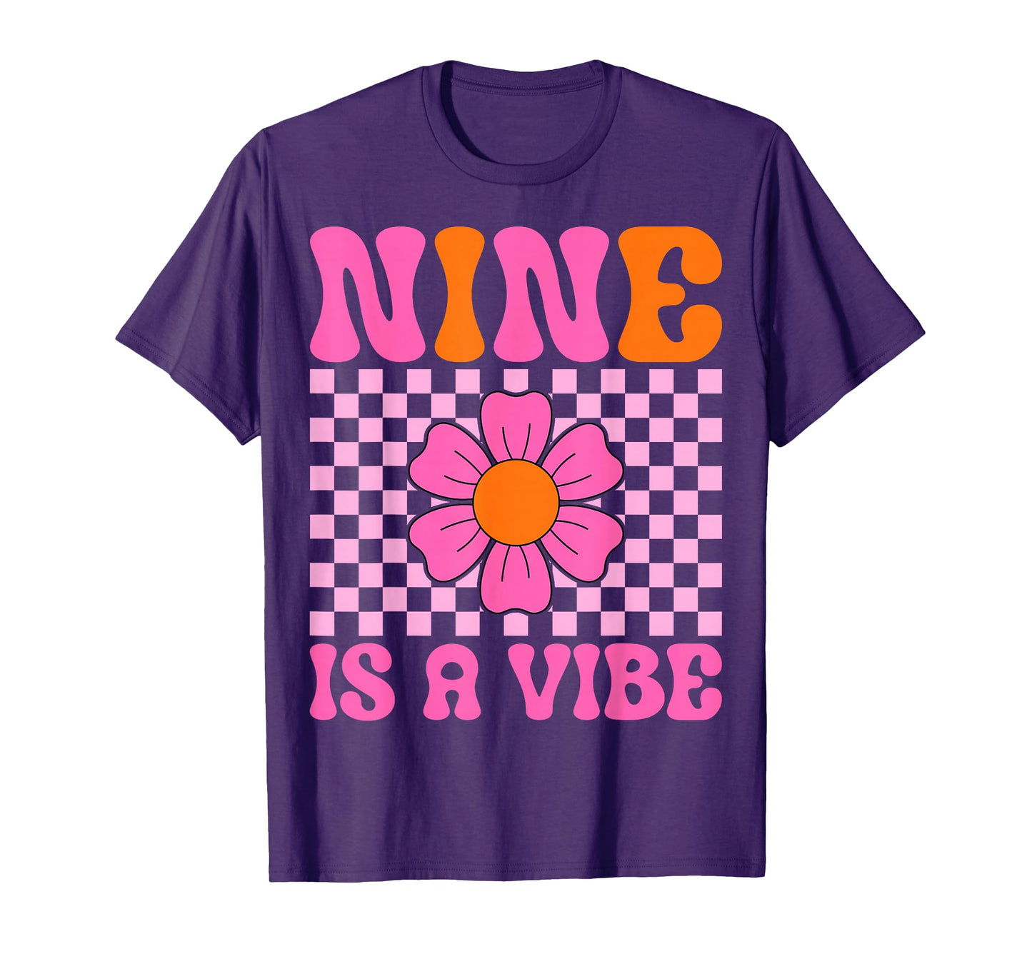 Nine Is A Vibe Groovy 9th Birthday Party 9 Years Old T-Shirt