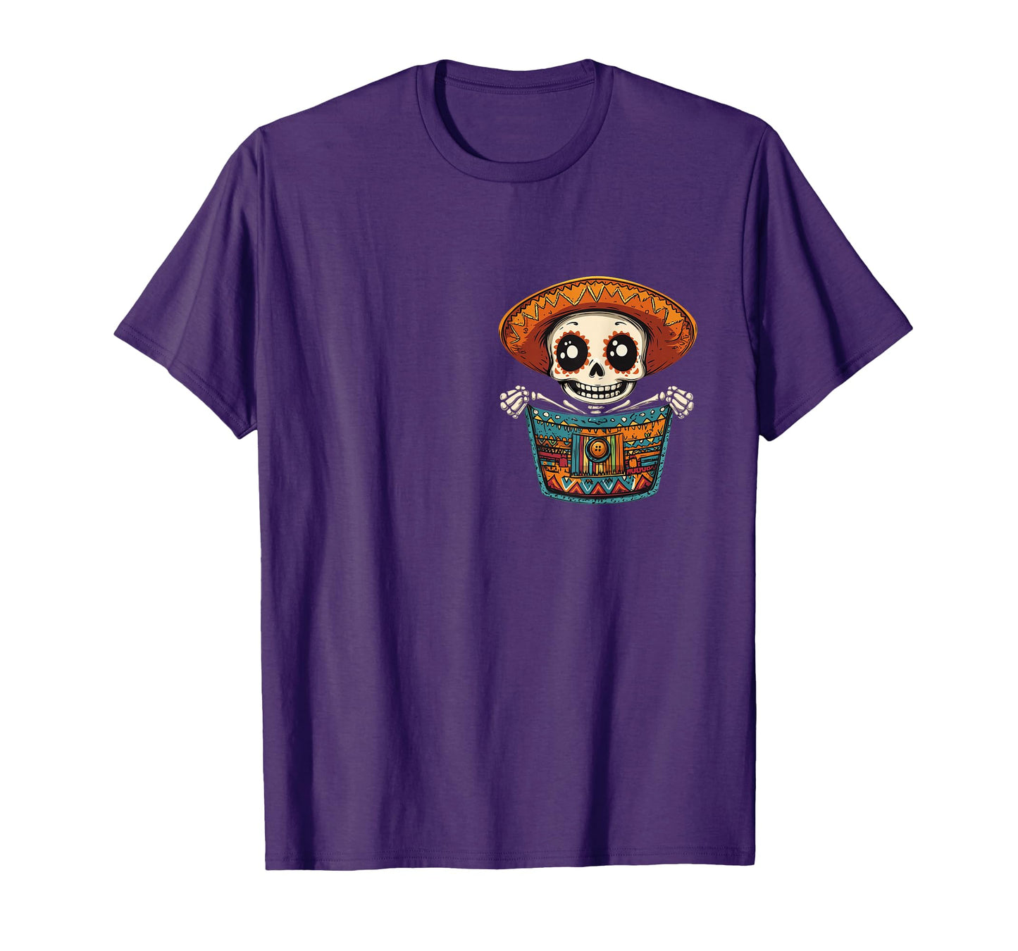 Pocket Cinco De Mayo Serape Party Skeleton Mariachi Mexican T-Shirt