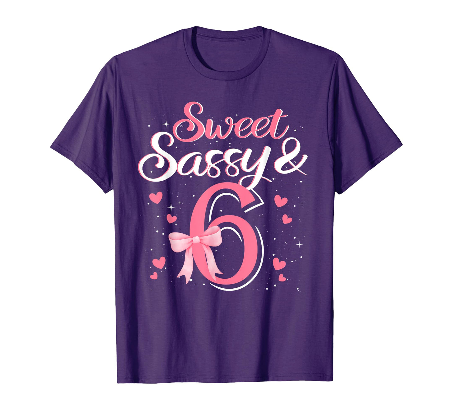 Pink Sweet Sassy And 6th Six Bow Birthday 6 Year Old Kids T-Shirt
