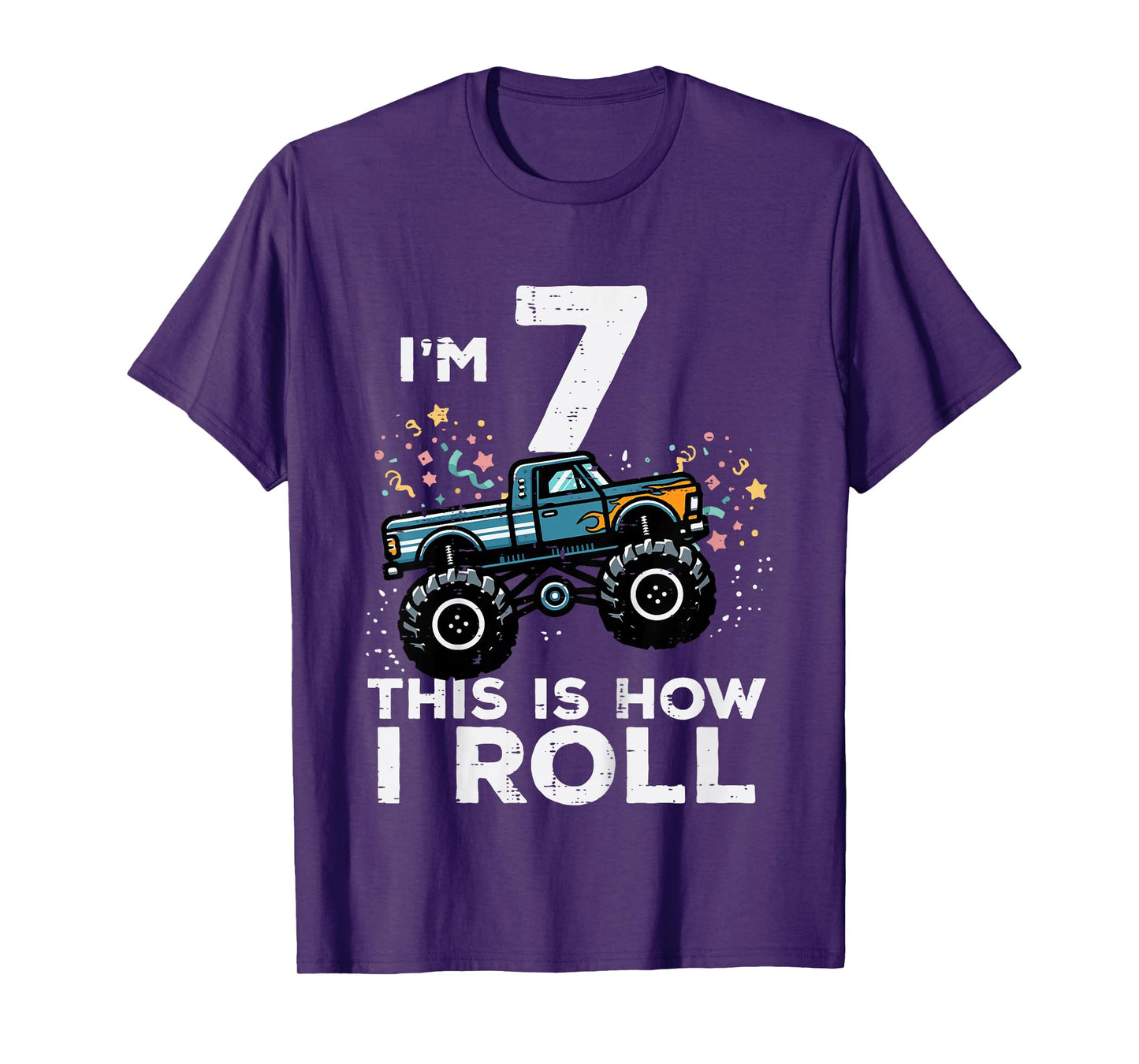 Kids Im 7 Years Old Monster Truck 7th Birthday Boys Kids T-Shirt
