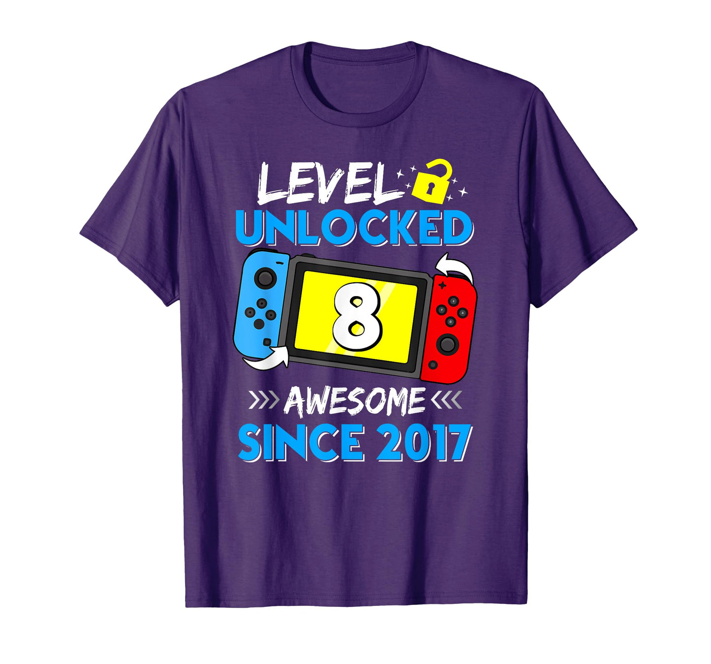 Level 8 Unlocked Awesome Since 2017 8th Birthday Video Game T-Shirt