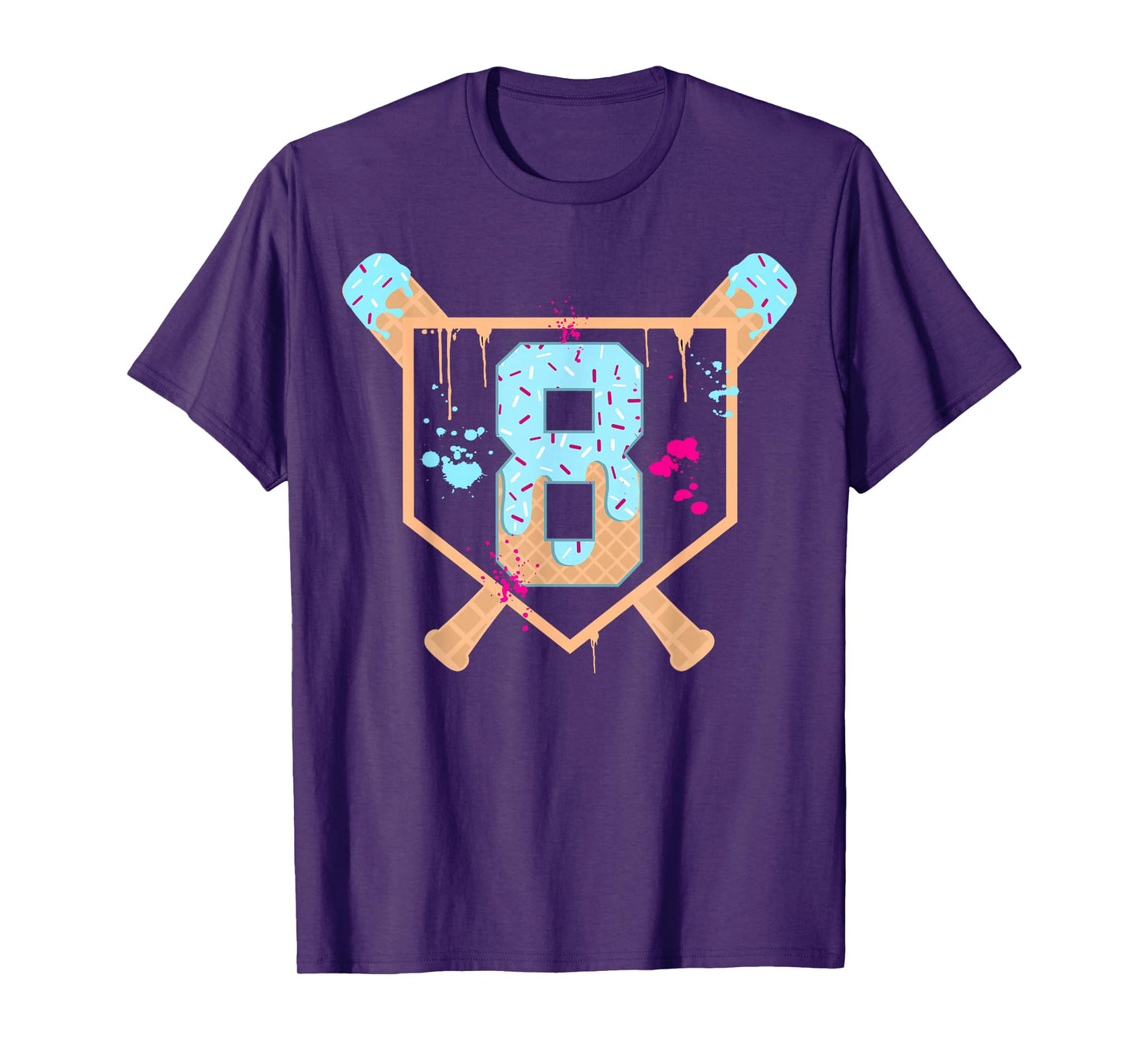 Baseball 8 Year Old Ice Cream Drip 8th Birthday Boy Number 8 T-Shirt