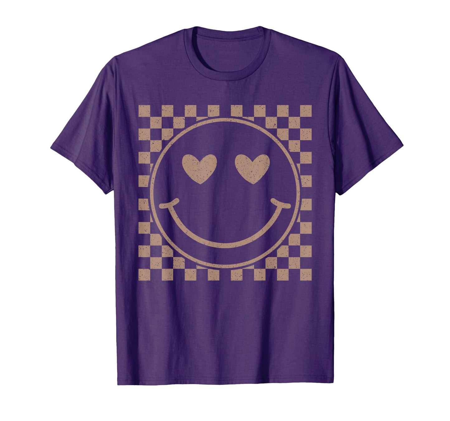 Retro Happy Face Checkered Pattern Smile Face Trendy T-Shirt