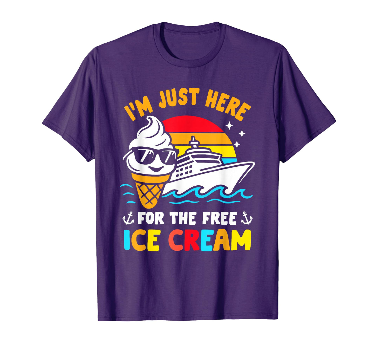 Just Here for Free Ice Cream Funny Cruise Travel Matching T-Shirt