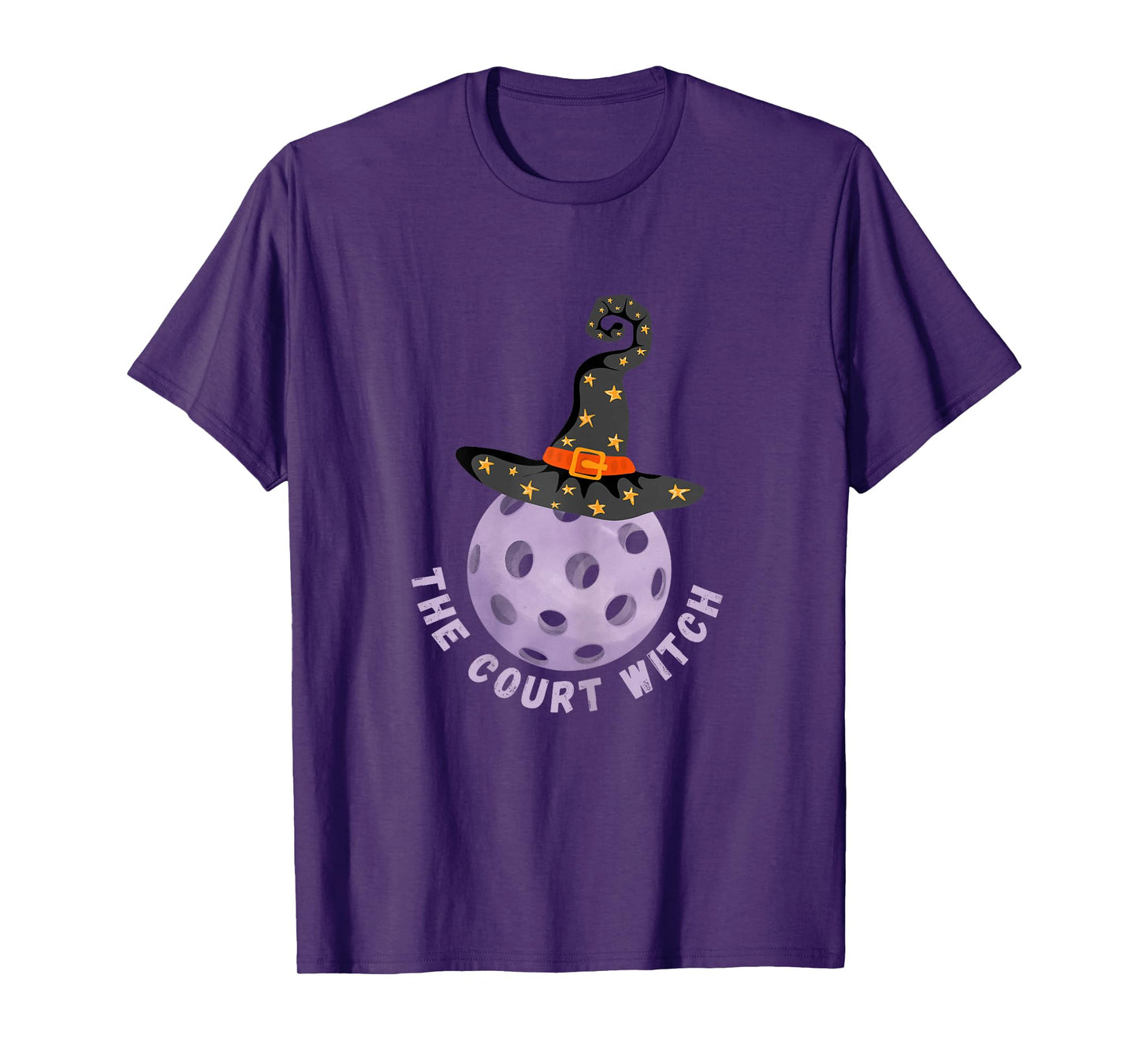Fun Halloween Pickleball The Court Witch Purple Hat Shirt T-Shirt
