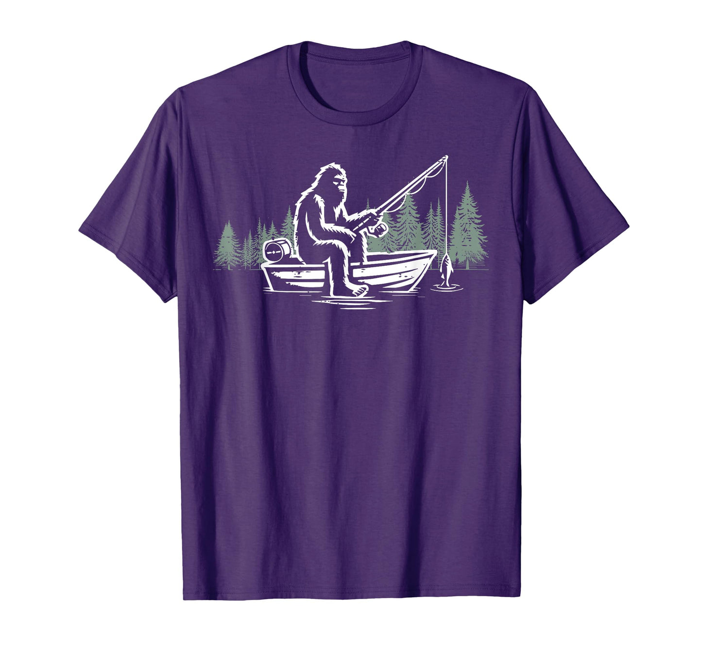 Bigfoot Fishing Boat Funny Sasquatch Fisherman Men Women Kid T-Shirt
