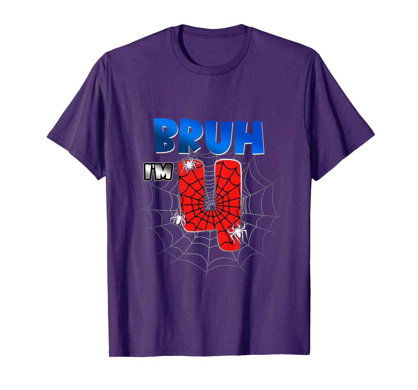 Kids Bruh It's My 4th Birthday Spider Theme I'm 4 Year Old Boy T-Shirt
