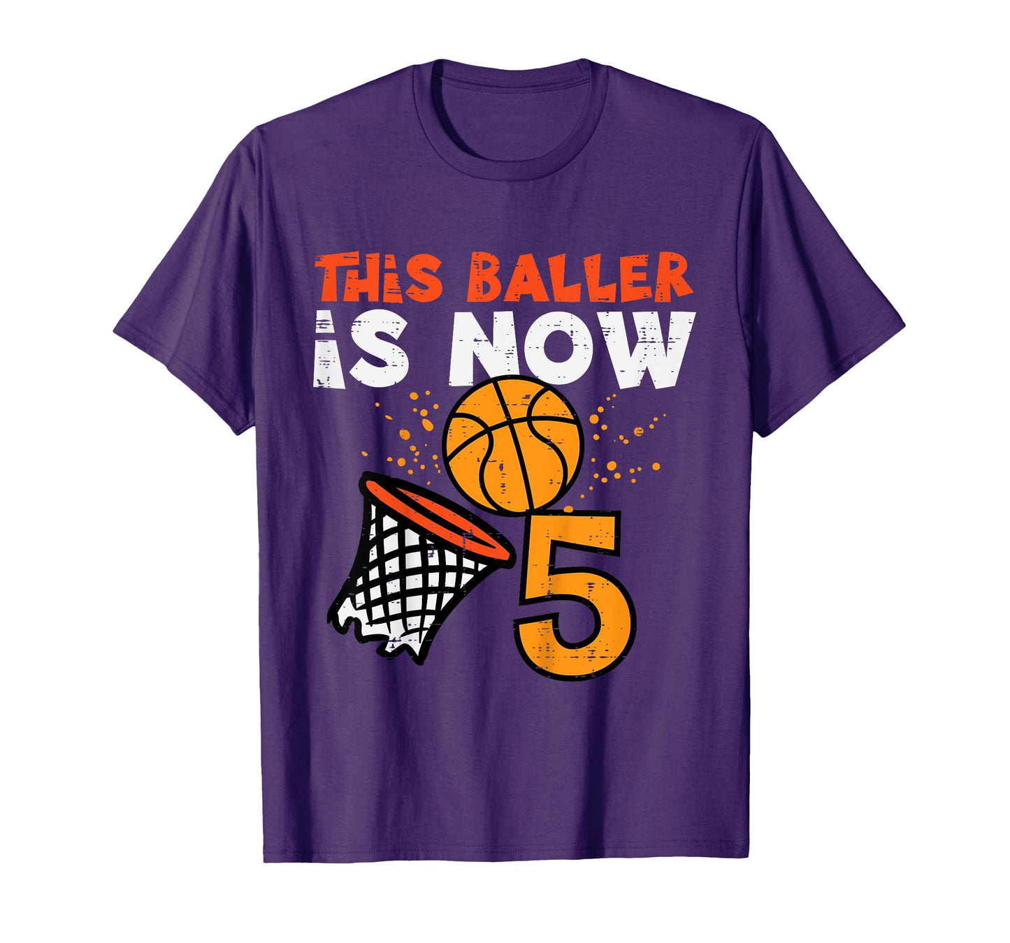 Kids This Baller Is Now 5 Basketball 5th Birthday Bday Boys Kids T-Shirt