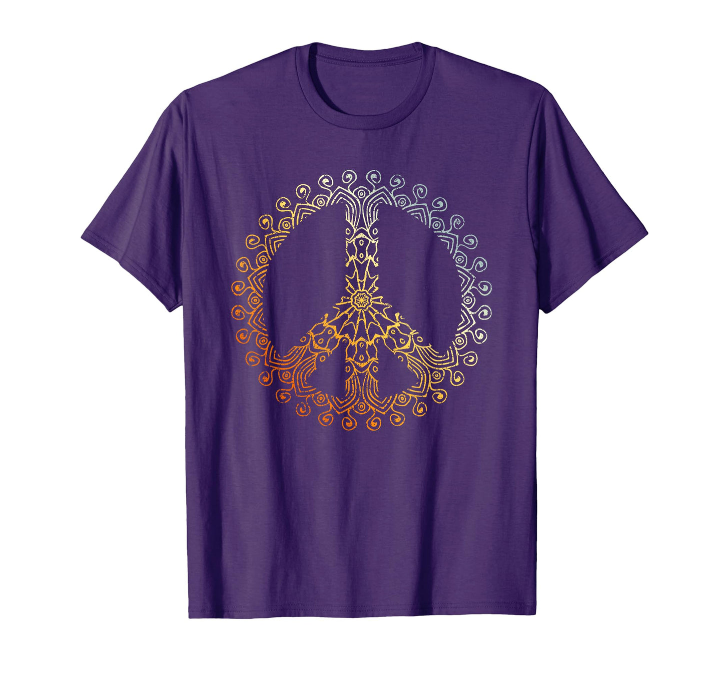 Sunny Neutral Boho Yoga Ornate Mandala Peace Sign Hippie T-Shirt