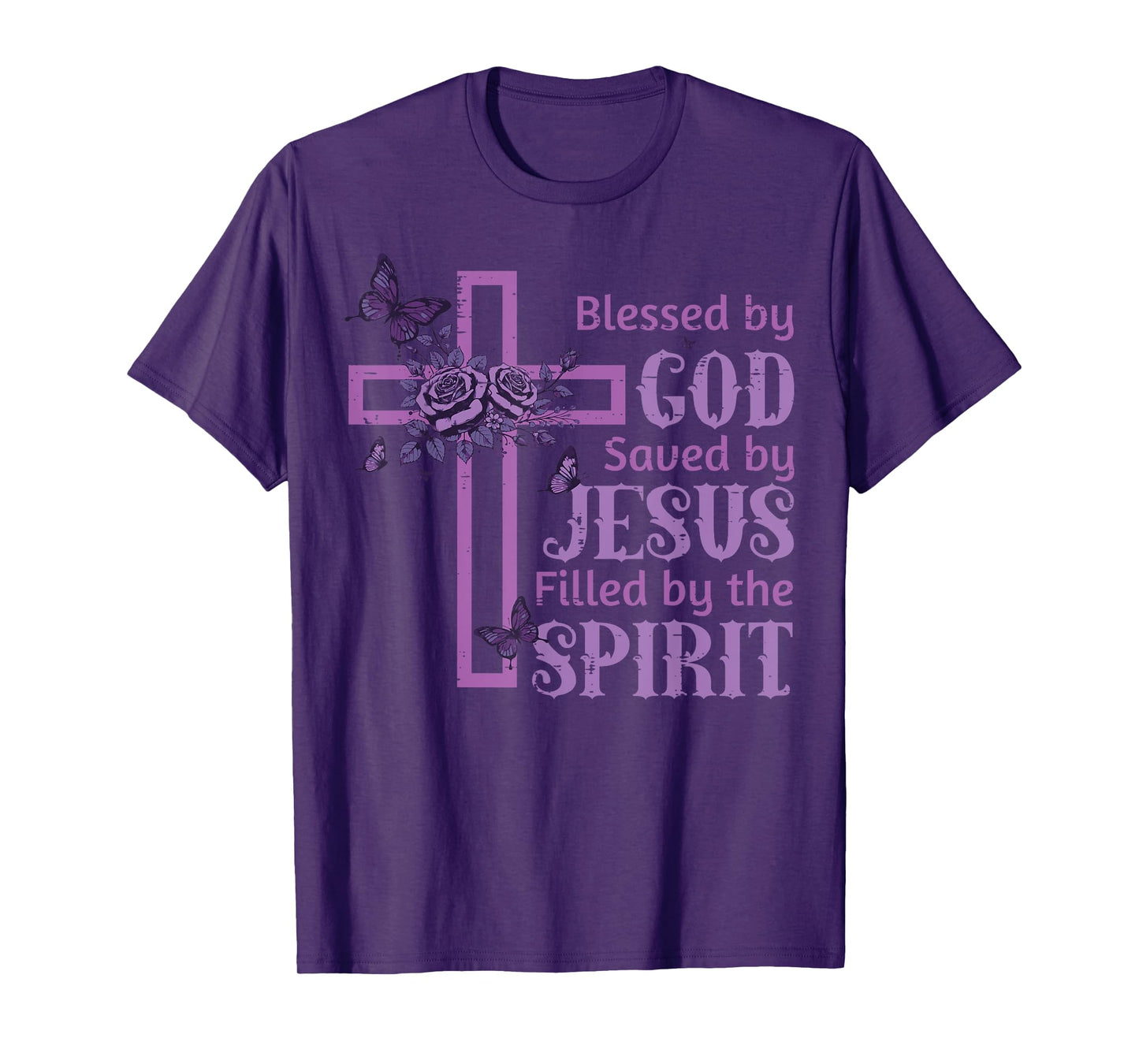 Blessed By God Loved Jesus Filled Spirit Christian Women Kid T-Shirt