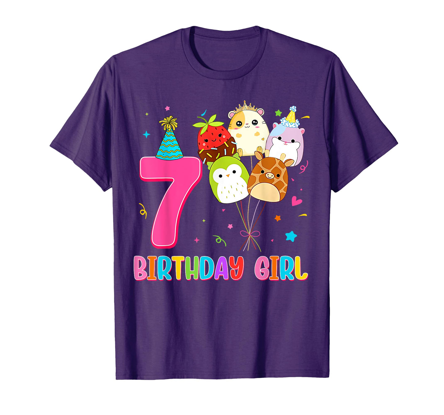 Birthday Girl Squish Squad 7 Years Old Cute 7th Birthday T-Shirt