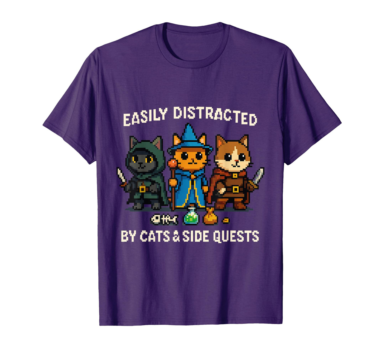 RPG Gamer Cat Distraction Side Quest Nerdy Men Women T-Shirt
