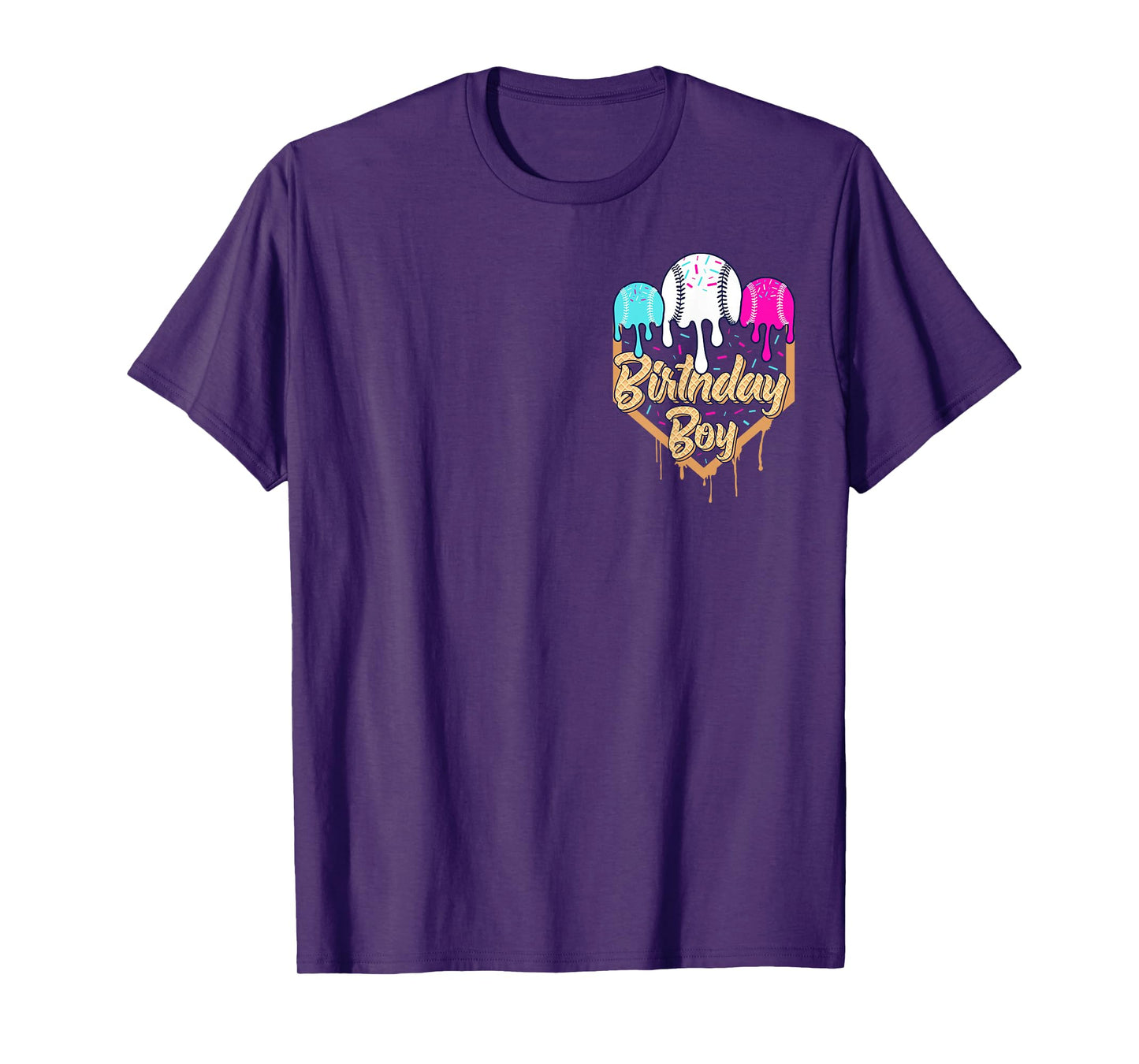 7th Birthday Baseball Ice Cream Drip Sprinkles 7 Year Old T-Shirt
