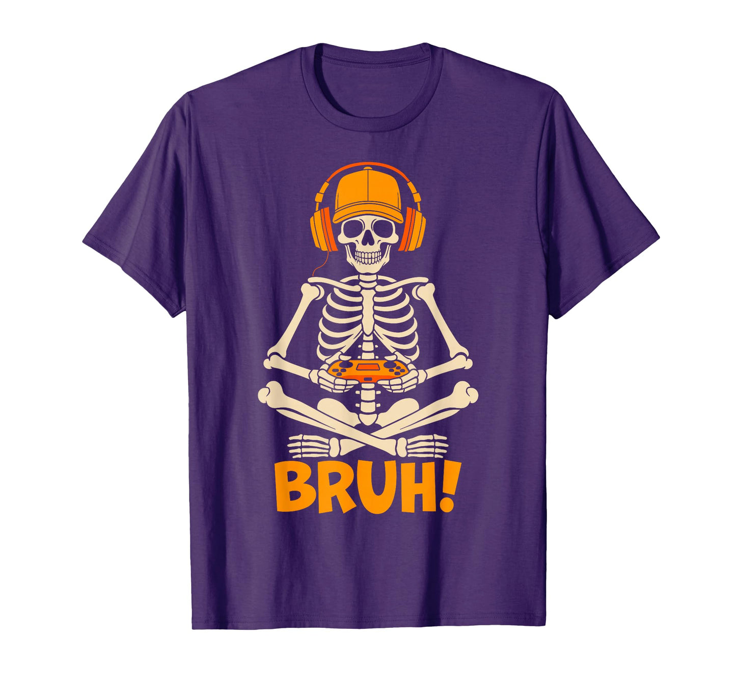 Bruh Skeleton Gamer Halloween Video Gaming Boys Girls Men T-Shirt