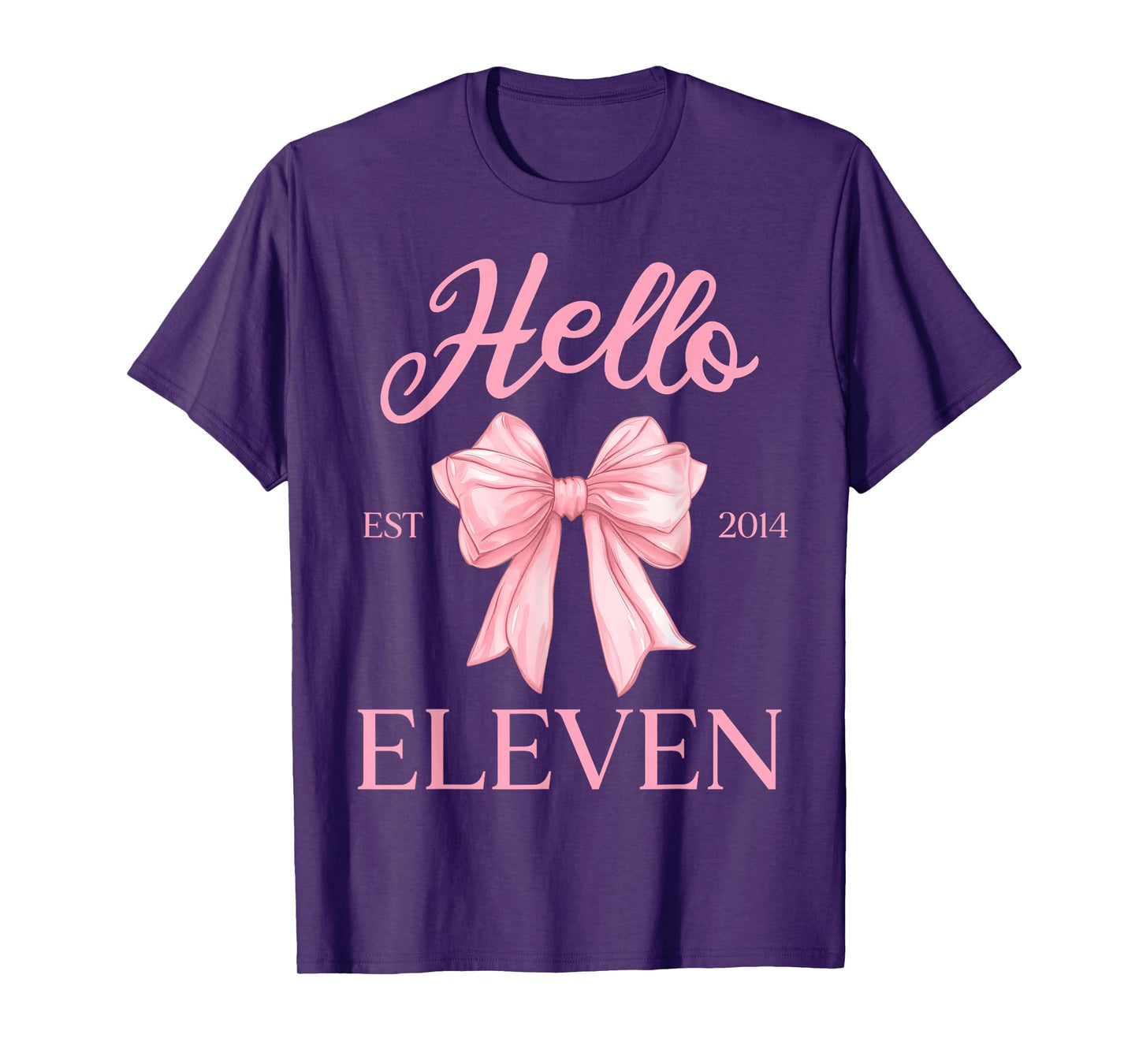 11th Birthday Girl Cute Coquette Bow Hello Eleven Est 2014 T-Shirt