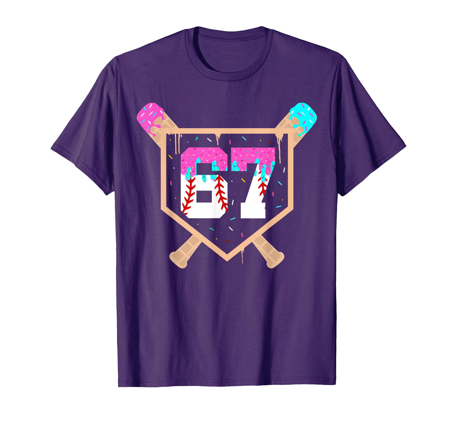 Baseball Ice Cream Drip Number 67 Player 67th Birthday T-Shirt