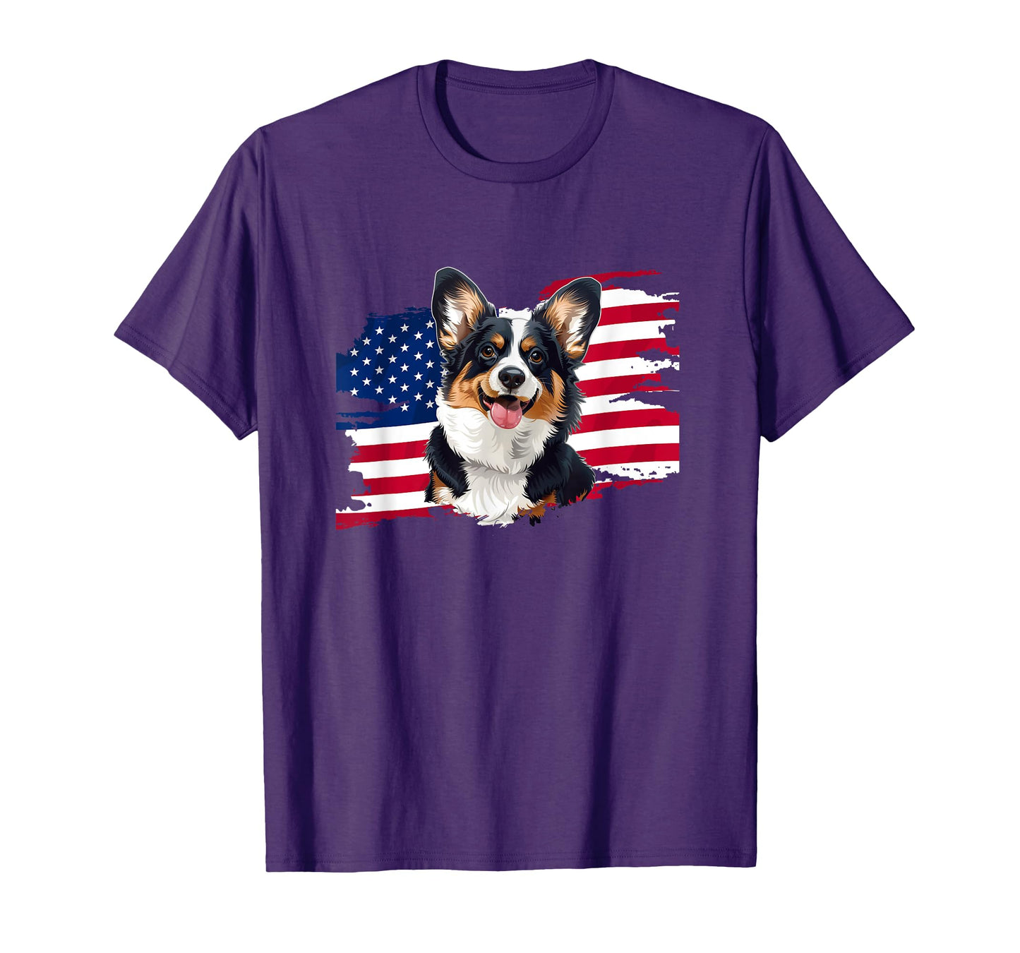 American USA Flag 4th July Fourth Black Tricolor Corgi Lover Women Kids Men T-Shirt