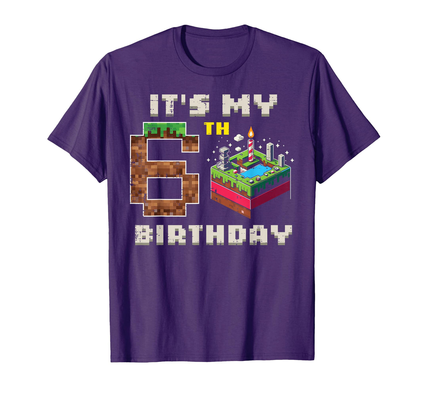 My 6th Birthday Pixel Game 6 Cake Video Gamer Boys Kid Youth T-Shirt