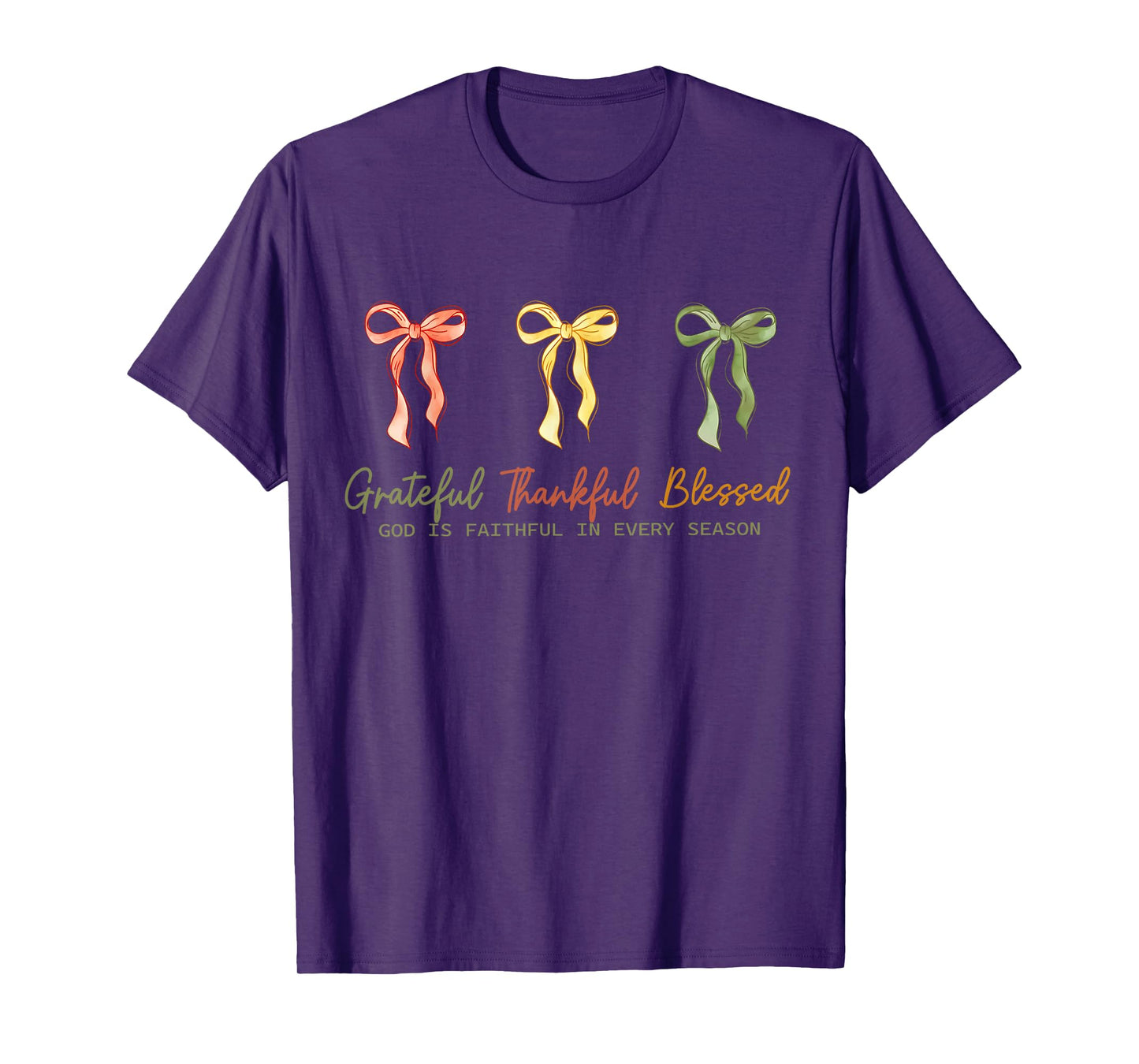 Grateful Thankful Blessed Fall Christian Faith Coquette Bow T-Shirt