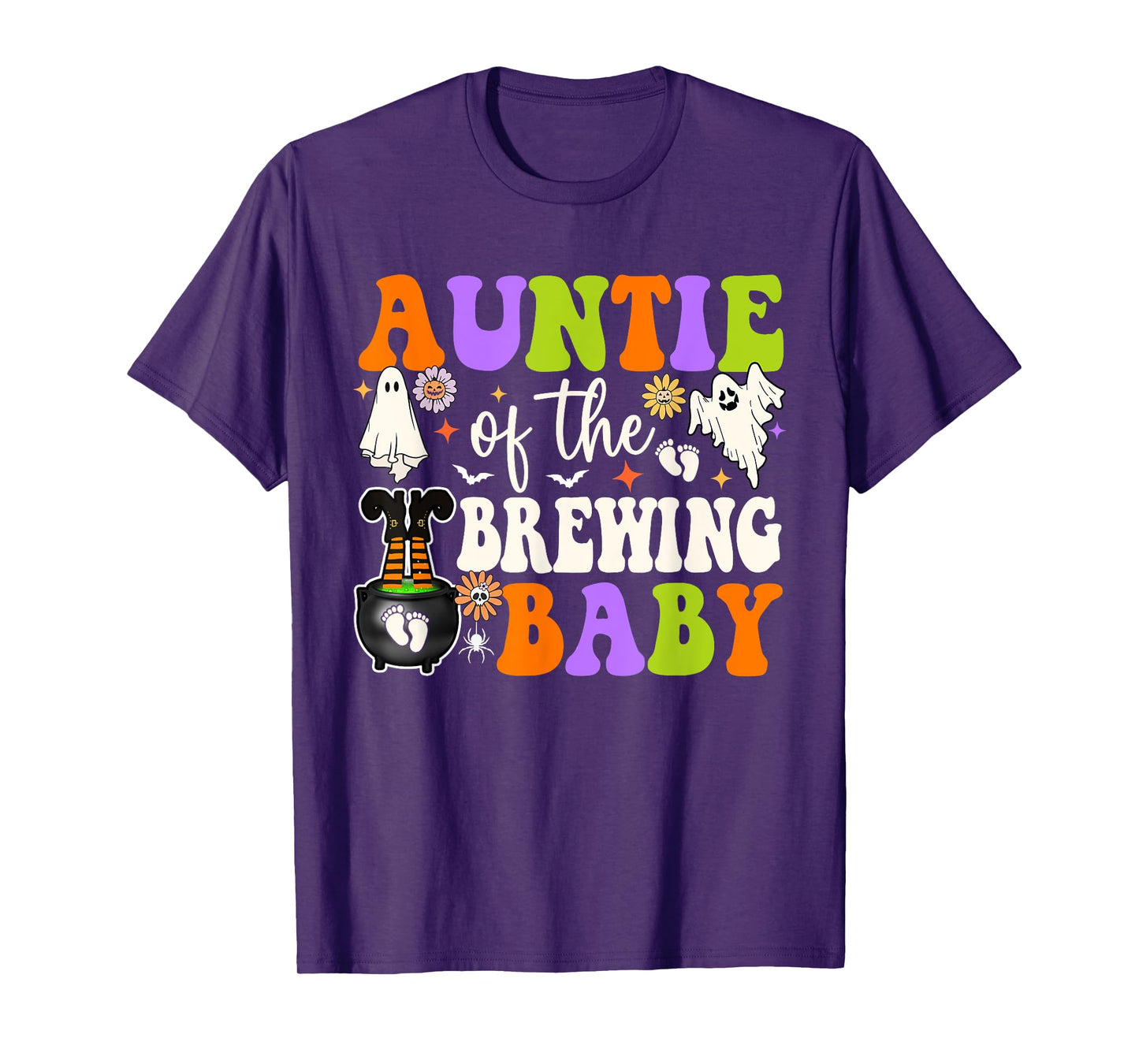 Auntie of Brewing Baby Halloween Theme Baby Shower Spooky T-Shirt