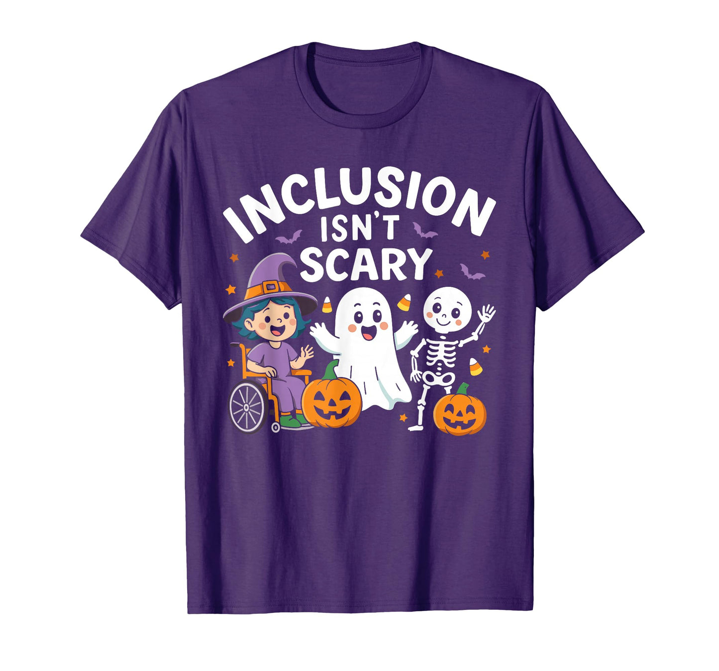 Inclusion Isn't Scary Teacher Skeleton Ghost Cute Halloween T-Shirt