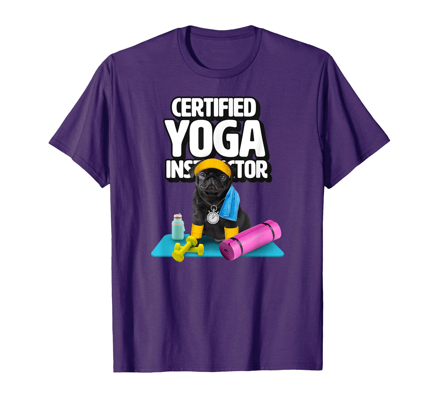 Cute black pug yoga teacher makes yoga for dogs T-Shirt