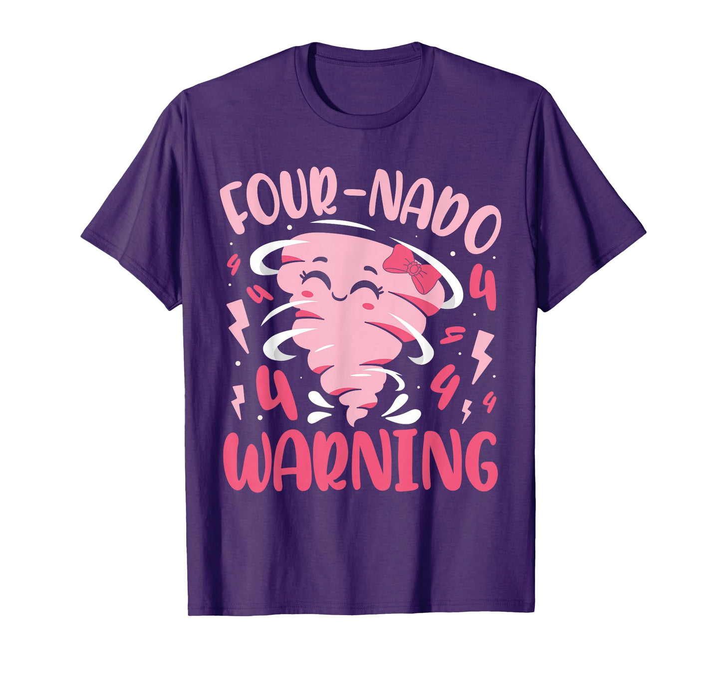 Kids Four-nado Warning 4th Birthday Pink Tornado Birthday T-Shirt