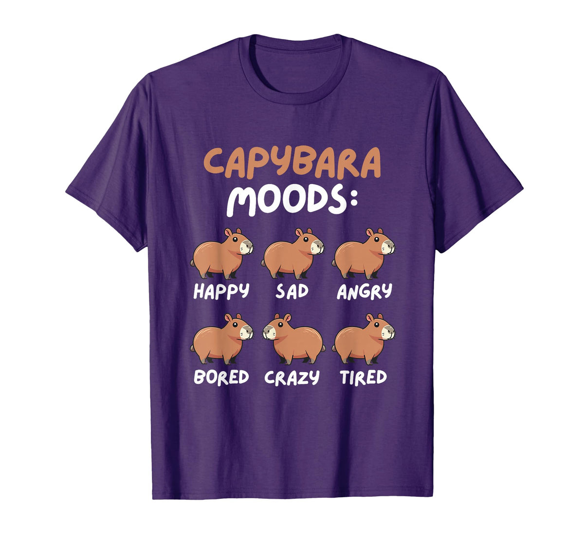 Funny Cute Capybara Moods Children Men Women T-Shirt